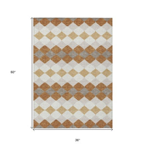 Homeroots 3' Stylish Artichoke Green Ivory Beige Geometric Indoor Outdoor Area Rug - Washable & Durable 3' X 5' Polyester 597890