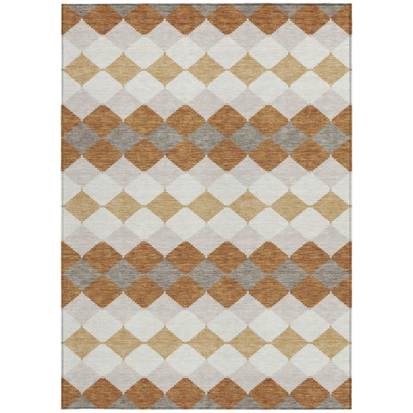 Homeroots 3' Stylish Artichoke Green Ivory Beige Geometric Indoor Outdoor Area Rug - Washable & Durable 5' X 8' Polyester 597891