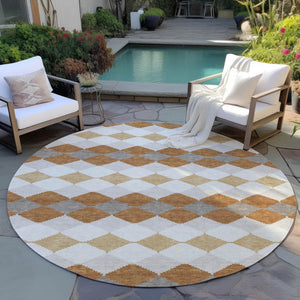 Homeroots 3' Stylish Artichoke Green Ivory Beige Geometric Indoor Outdoor Area Rug - Washable & Durable 8' Round Polyester 597892