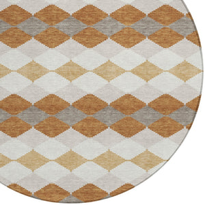 Homeroots 3' Stylish Artichoke Green Ivory Beige Geometric Indoor Outdoor Area Rug - Washable & Durable 8' Round Polyester 597892