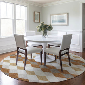 Homeroots 3' Stylish Artichoke Green Ivory Beige Geometric Indoor Outdoor Area Rug - Washable & Durable 8' Round Polyester 597892