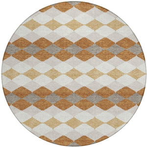 Homeroots 3' Stylish Artichoke Green Ivory Beige Geometric Indoor Outdoor Area Rug - Washable & Durable 8' Round Polyester 597892