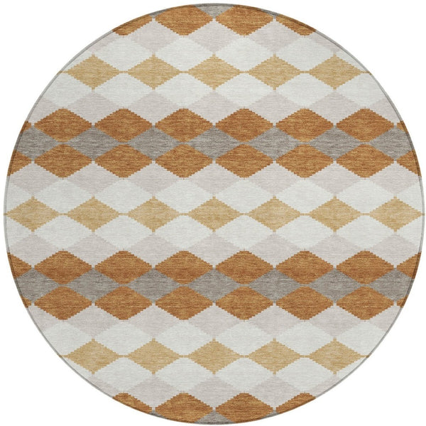 Homeroots 3' Stylish Artichoke Green Ivory Beige Geometric Indoor Outdoor Area Rug - Washable & Durable 8' Round Polyester 597892