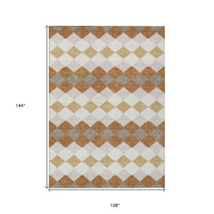Homeroots 3' Stylish Artichoke Green Ivory Beige Geometric Indoor Outdoor Area Rug - Washable & Durable 9' X 12' Polyester 597894
