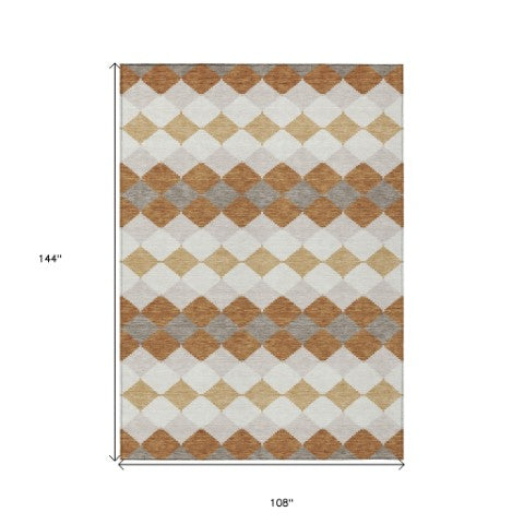 Homeroots 3' Stylish Artichoke Green Ivory Beige Geometric Indoor Outdoor Area Rug - Washable & Durable 9' X 12' Polyester 597894