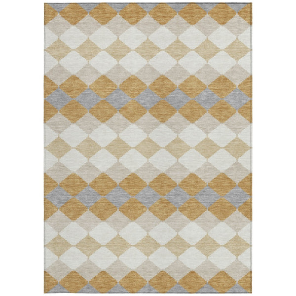 Homeroots 3' Stylish Artichoke Green Ivory Beige Geometric Indoor Outdoor Area Rug - Washable & Durable 5' X 8' Polyester 597897