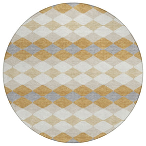 HomeRoots 5' Geometric Washable Area Rug in Gold, Copper & Ivory - Durable Indoor/Outdoor Style for Any Space 8' Round 597898