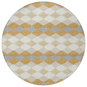 Homeroots 3' Stylish Artichoke Green Ivory Beige Geometric Indoor Outdoor Area Rug - Washable & Durable 8' Round Polyester 597898