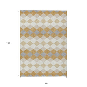 Homeroots 3' Stylish Artichoke Green Ivory Beige Geometric Indoor Outdoor Area Rug - Washable & Durable 8' X 10' Polyester 597899