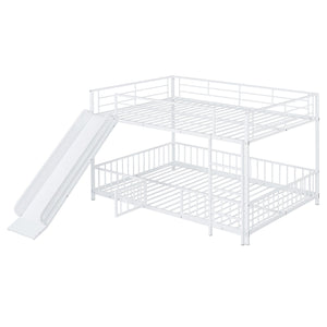 English Elm Full Full over Full Metal Bunk Bed with Slide, Interchangeable Stairs, Gate & Safety Guardrails for Kids White SF000170AAK