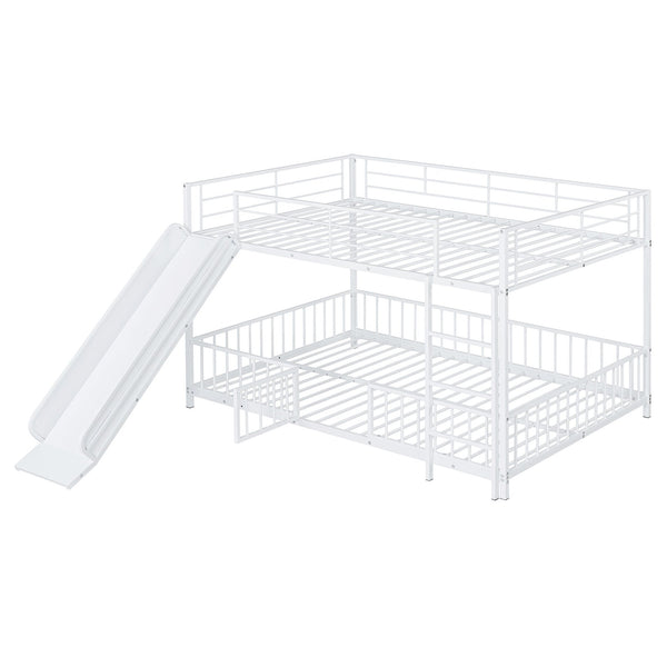 English Elm Full Full over Full Metal Bunk Bed with Slide, Interchangeable Stairs, Gate & Safety Guardrails for Kids White SF000170AAK