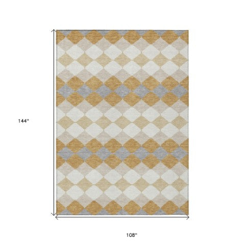Homeroots 3' Stylish Artichoke Green Ivory Beige Geometric Indoor Outdoor Area Rug - Washable & Durable 9' X 12' Polyester 597900