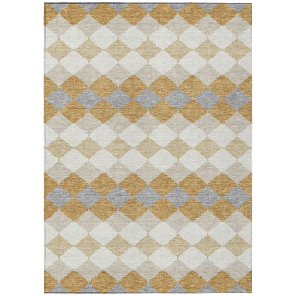 HomeRoots 9' Gold Copper Ivory Geometric Washable Area Rug - Stylish Indoor/Outdoor Design, Durable & Easy Care 597900