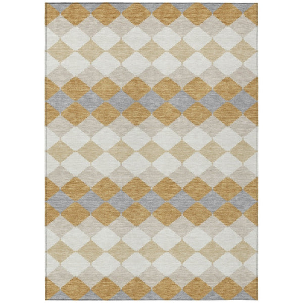 HomeRoots 9' Gold Copper Ivory Geometric Washable Area Rug - Stylish Indoor/Outdoor Design, Durable & Easy Care 597900