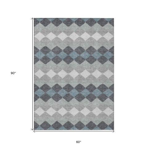 Homeroots 3' Stylish Artichoke Green Ivory Beige Geometric Indoor Outdoor Area Rug - Washable & Durable 5' X 8' Polyester 597903
