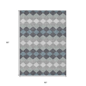 Homeroots 3' Stylish Artichoke Green Ivory Beige Geometric Indoor Outdoor Area Rug - Washable & Durable 5' X 8' Polyester 597903
