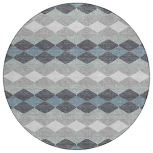 HomeRoots 5' Versatile Gray, Black & Green Geometric Indoor-Outdoor Area Rug - Machine Washable & Durable 8' Round 597904
