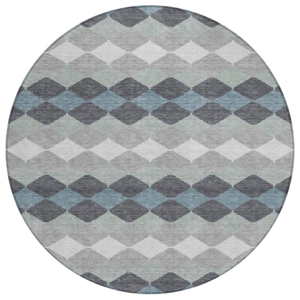 HomeRoots 5' Versatile Gray, Black & Green Geometric Indoor-Outdoor Area Rug - Machine Washable & Durable 8' Round 597904
