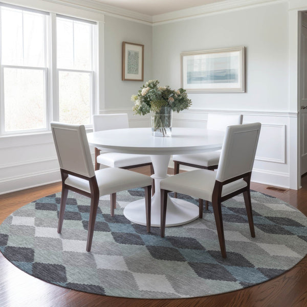 Homeroots 3' Stylish Artichoke Green Ivory Beige Geometric Indoor Outdoor Area Rug - Washable & Durable 8' Round Polyester 597904