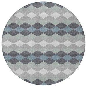 Homeroots 3' Stylish Artichoke Green Ivory Beige Geometric Indoor Outdoor Area Rug - Washable & Durable 8' Round Polyester 597904