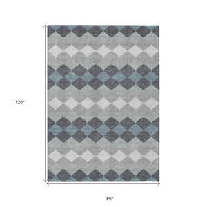 Homeroots 3' Stylish Artichoke Green Ivory Beige Geometric Indoor Outdoor Area Rug - Washable & Durable 8' X 10' Polyester 597905