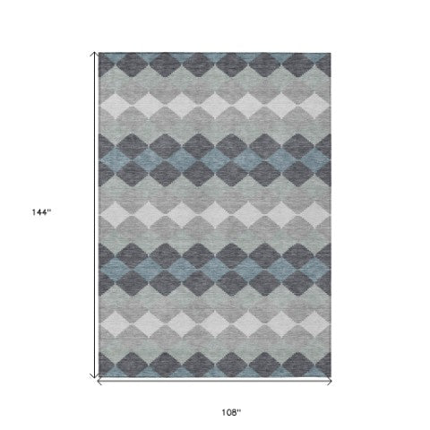Homeroots 3' Stylish Artichoke Green Ivory Beige Geometric Indoor Outdoor Area Rug - Washable & Durable 9' X 12' Polyester 597906