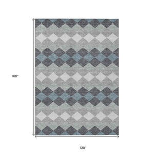 HomeRoots 5' Versatile Gray, Black & Green Geometric Indoor-Outdoor Area Rug - Machine Washable & Durable 10' X 14' 597907