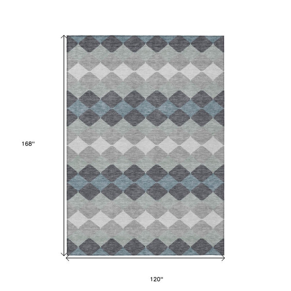 HomeRoots 5' Versatile Gray, Black & Green Geometric Indoor-Outdoor Area Rug - Machine Washable & Durable 10' X 14' 597907