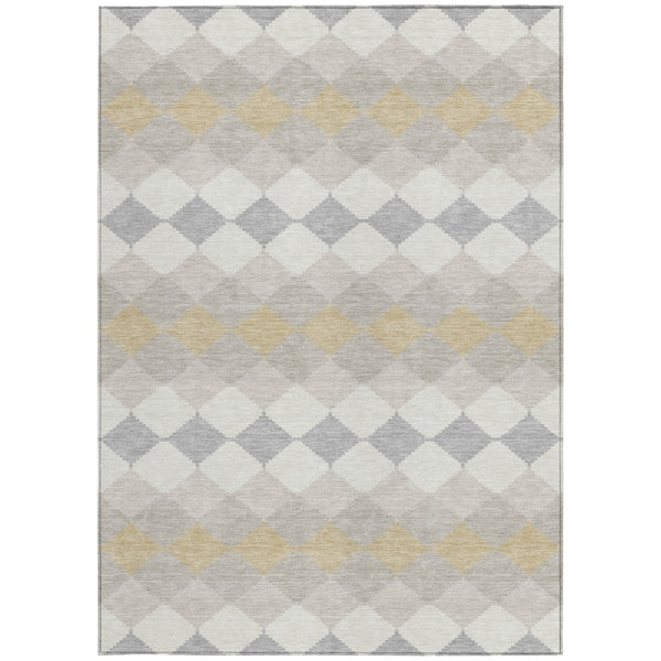 Homeroots 3' Stylish Artichoke Green Ivory Beige Geometric Indoor Outdoor Area Rug - Washable & Durable 3' X 5' Polyester 597908