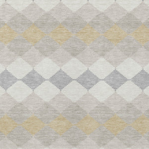 Homeroots 3' Stylish Artichoke Green Ivory Beige Geometric Indoor Outdoor Area Rug - Washable & Durable 5' X 8' Polyester 597909