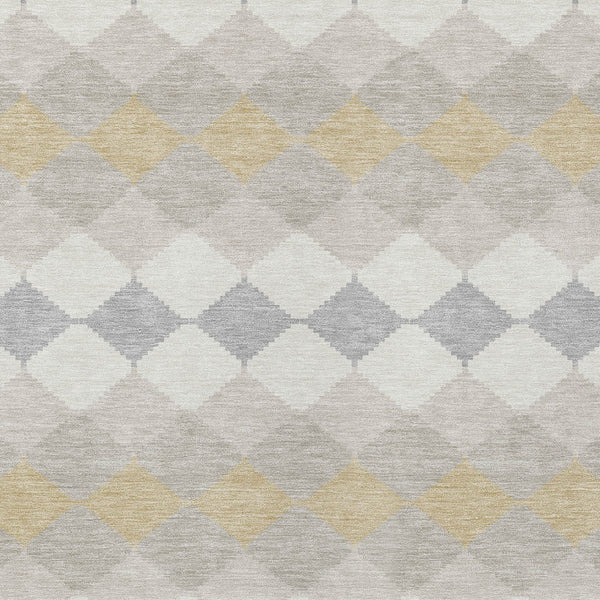 Homeroots 3' Stylish Artichoke Green Ivory Beige Geometric Indoor Outdoor Area Rug - Washable & Durable 5' X 8' Polyester 597909