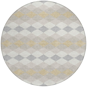 Homeroots 3' Stylish Artichoke Green Ivory Beige Geometric Indoor Outdoor Area Rug - Washable & Durable 8' Round Polyester 597910