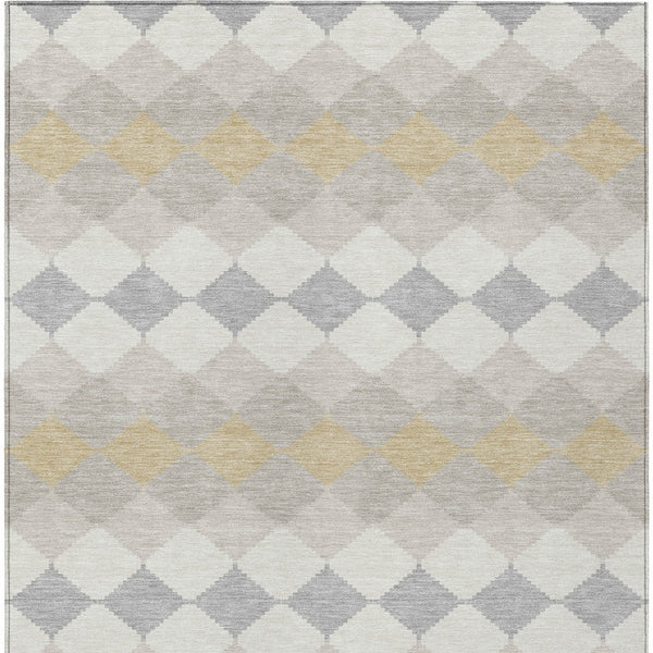 Homeroots 3' Stylish Artichoke Green Ivory Beige Geometric Indoor Outdoor Area Rug - Washable & Durable 10' X 14' Polyester 597913