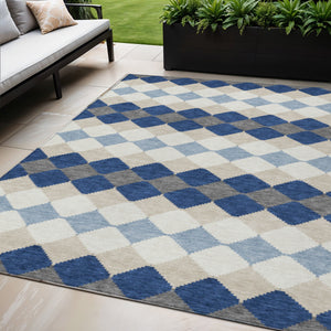 Homeroots 3' Stylish Artichoke Green Ivory Beige Geometric Indoor Outdoor Area Rug - Washable & Durable 5' X 8' Polyester 597915