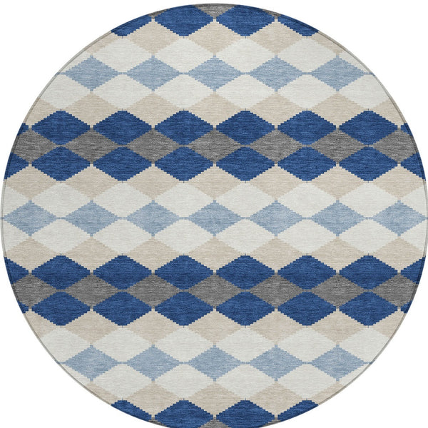 Homeroots 3' Stylish Artichoke Green Ivory Beige Geometric Indoor Outdoor Area Rug - Washable & Durable 8' Round Polyester 597916