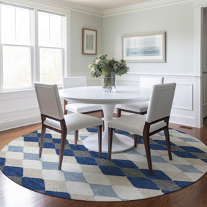 Homeroots 3' Stylish Artichoke Green Ivory Beige Geometric Indoor Outdoor Area Rug - Washable & Durable 8' Round Polyester 597916