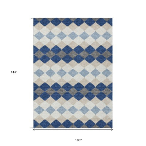 Homeroots 3' Stylish Artichoke Green Ivory Beige Geometric Indoor Outdoor Area Rug - Washable & Durable 9' X 12' Polyester 597918
