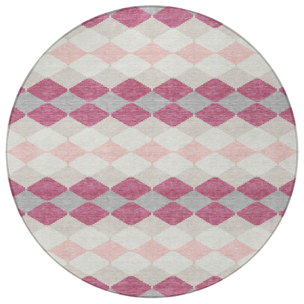 Homeroots 3' Stylish Artichoke Green Ivory Beige Geometric Indoor Outdoor Area Rug - Washable & Durable 8' Round Polyester 597922