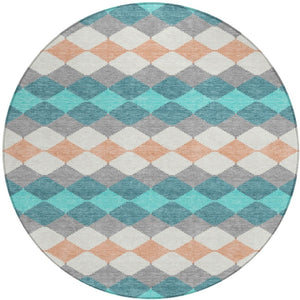 Homeroots 3' Stylish Artichoke Green Ivory Beige Geometric Indoor Outdoor Area Rug - Washable & Durable 8' Round Polyester 597928