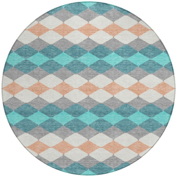 Homeroots 3' Stylish Artichoke Green Ivory Beige Geometric Indoor Outdoor Area Rug - Washable & Durable 8' Round Polyester 597928