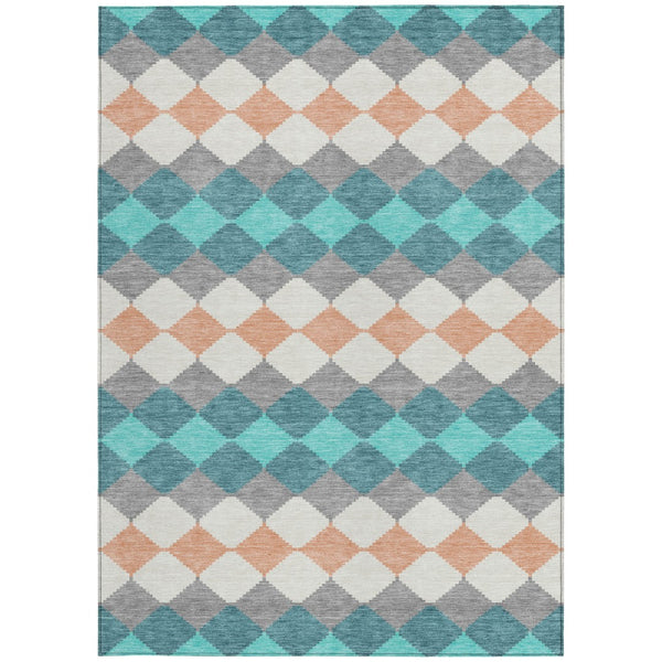 Homeroots 3' Stylish Artichoke Green Ivory Beige Geometric Indoor Outdoor Area Rug - Washable & Durable 8' X 10' Polyester 597929