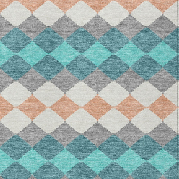 Homeroots 3' Stylish Artichoke Green Ivory Beige Geometric Indoor Outdoor Area Rug - Washable & Durable 9' X 12' Polyester 597930