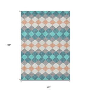 Homeroots 3' Stylish Artichoke Green Ivory Beige Geometric Indoor Outdoor Area Rug - Washable & Durable 10' X 14' Polyester 597931