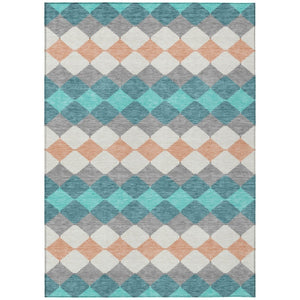 HomeRoots 5' Modern Geometric Washable Area Rug in Teal Blue Gray Copper - Stylish & Durable for Indoor Outdoor Use 10' X 14' 597931