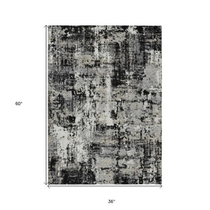 Homeroots 3' Black And Gray Abstract Washable Area Rug - Versatile Indoor Outdoor Design For Any Space 3' X 5' Polyester 597932