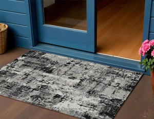 Homeroots 3' Black And Gray Abstract Washable Area Rug - Versatile Indoor Outdoor Design For Any Space 3' X 5' Polyester 597932