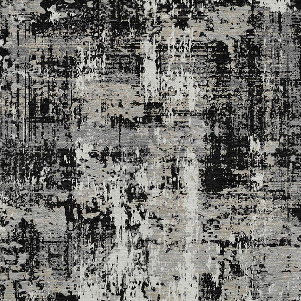 Homeroots 3' Black And Gray Abstract Washable Area Rug - Versatile Indoor Outdoor Design For Any Space 3' X 5' Polyester 597932