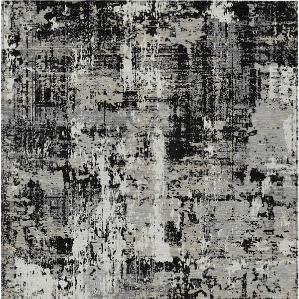 Homeroots 3' Black And Gray Abstract Washable Area Rug - Versatile Indoor Outdoor Design For Any Space 5' X 8' Polyester 597933