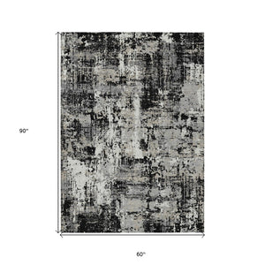HomeRoots 5' Black and Gray Abstract Area Rug - Stylish, Washable Indoor/Outdoor Rug for Modern Spaces 5' X 8' 597933