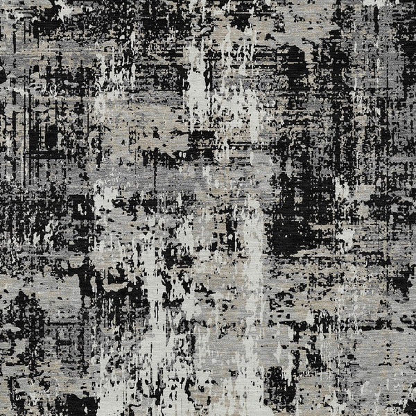 Homeroots 3' Black And Gray Abstract Washable Area Rug - Versatile Indoor Outdoor Design For Any Space 5' X 8' Polyester 597933